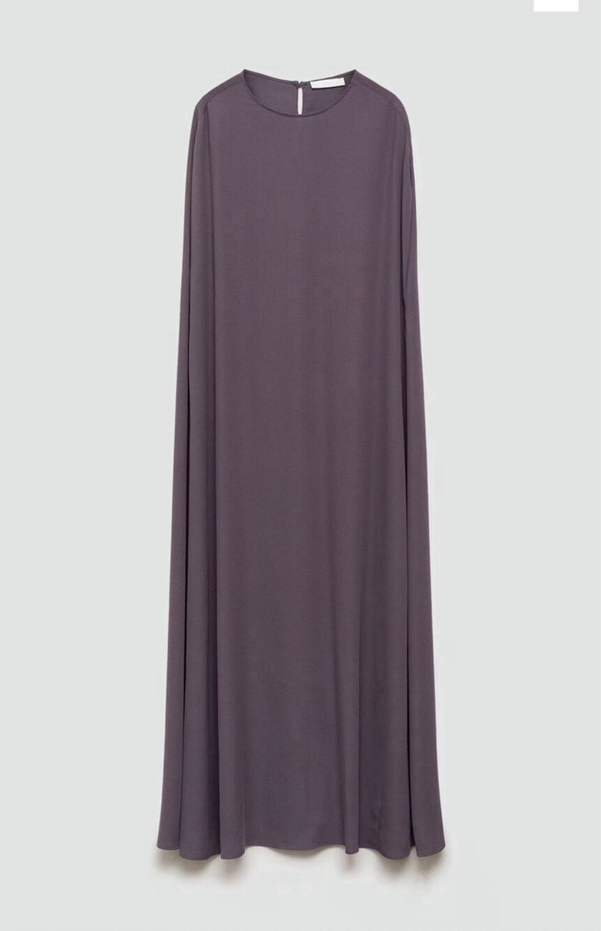MANGO Women’s Purple Solid Chiffon A-Line Crew Neck Long Maxi Dress Lined M